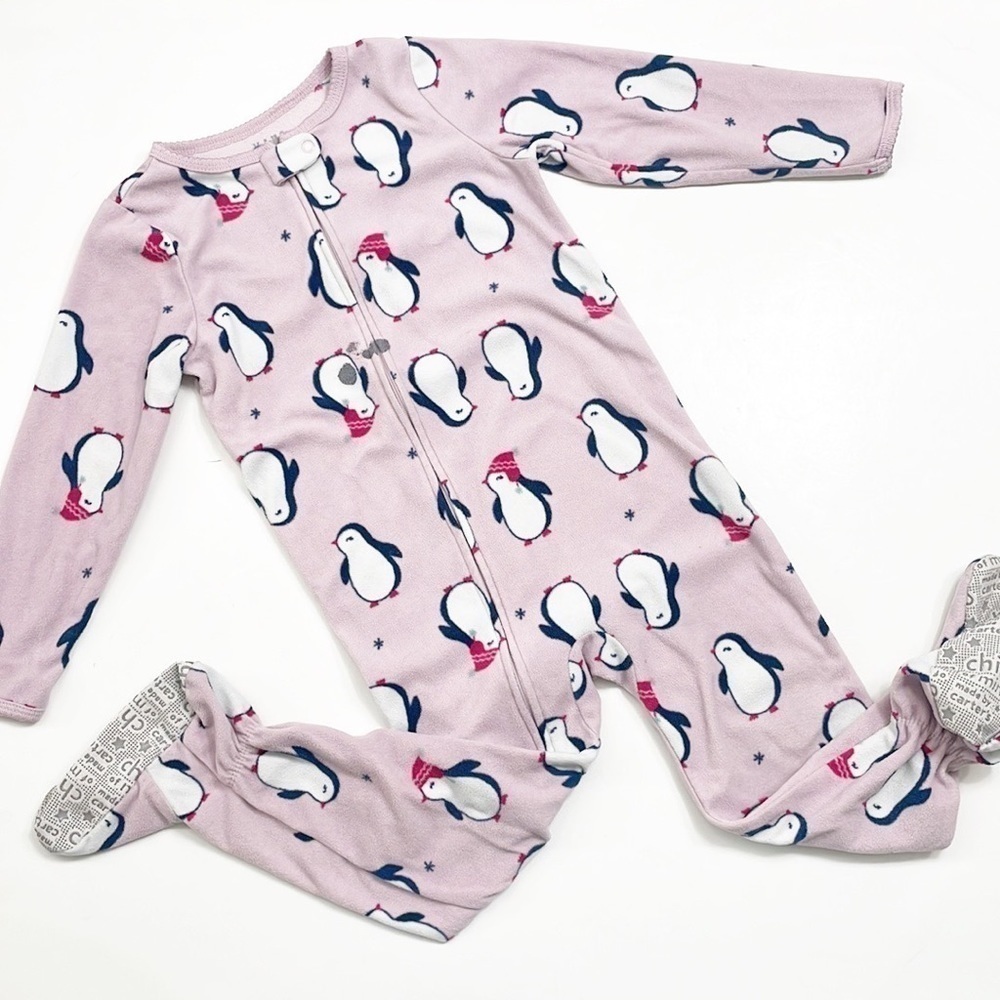 Carter's toddler girls penguin print zip up fleece footie